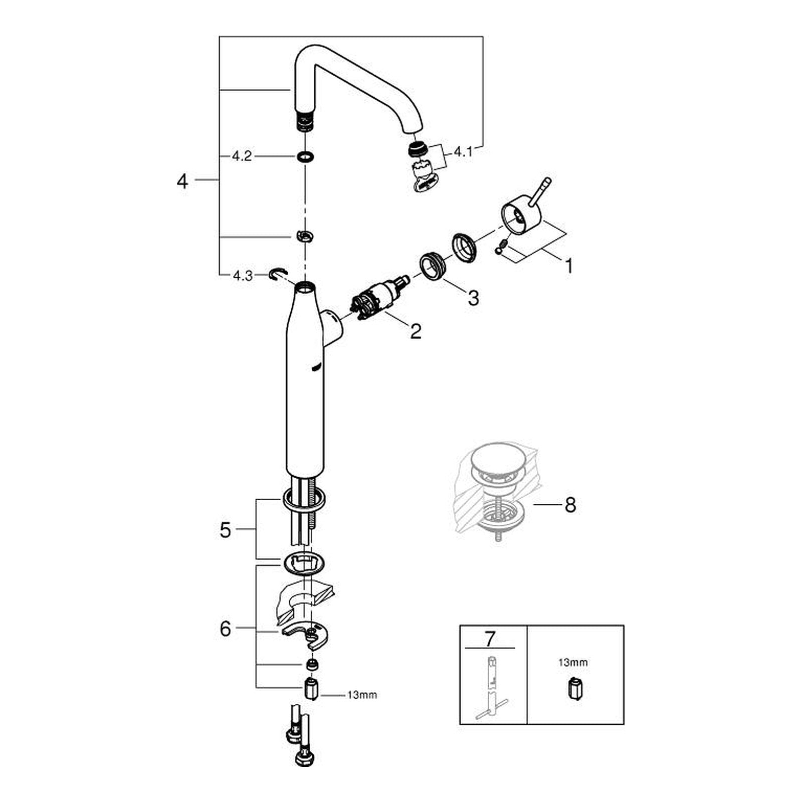 Onderdelentekening Grohe Essence wastafelmengkraan XL-Size