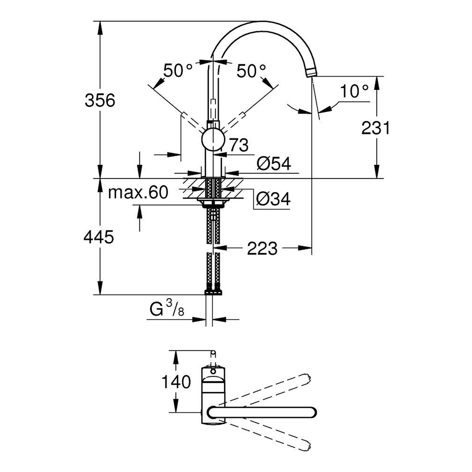 Maattekening Grohe Minta keukenmengkraan