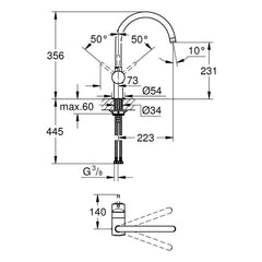 Maattekening Grohe Minta keukenmengkraan