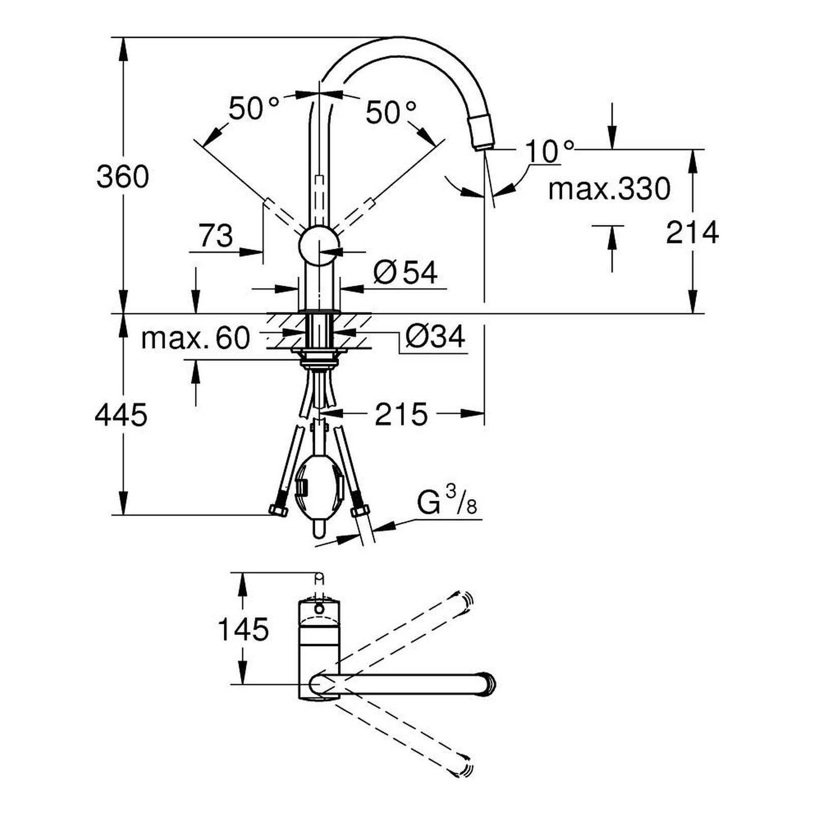 Maattekening Grohe Minta keukenmengkraan