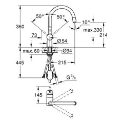 Maattekening Grohe Minta keukenmengkraan