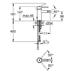 Maattekening Grohe Essence bidetmengkraan S-Size