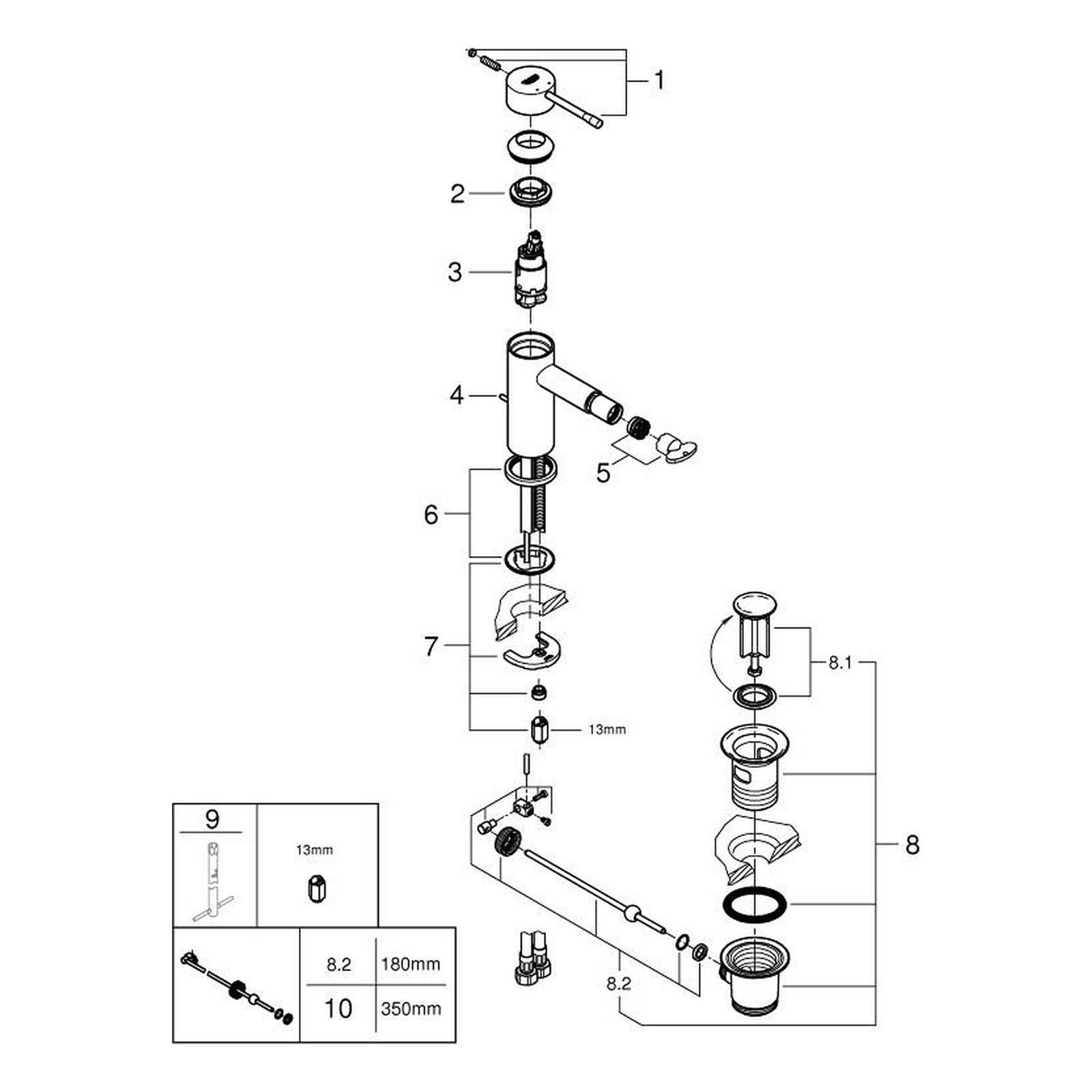 Onderdelentekening Grohe Essence bidetmengkraan S-Size