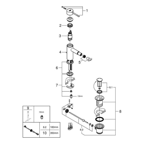 Onderdelentekening Grohe Essence bidetmengkraan S-Size