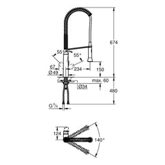 Maattekening Grohe K7 keukenmengkraan