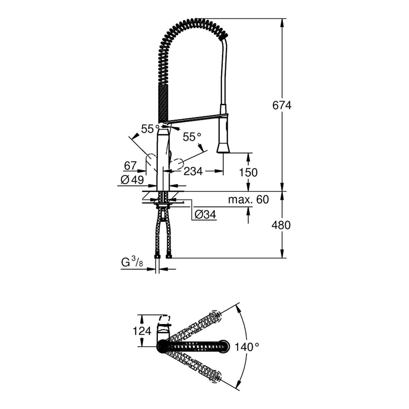 Maattekening Grohe K7 keukenmengkraan