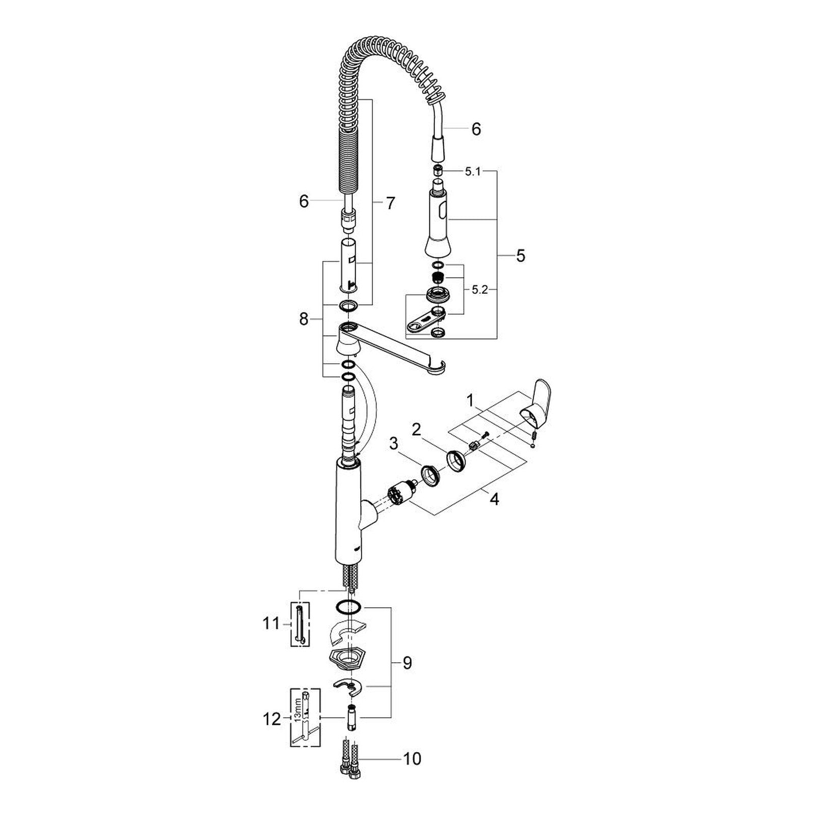 Onderdelentekening Grohe K7 keukenmengkraan 2013–2016