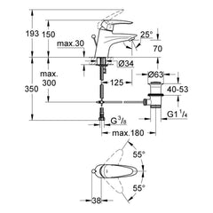 Maattekening Grohe Eurodisc wastafelmengkraan