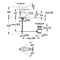Maattekening Grohe Eurodisc bidetmengkraan
