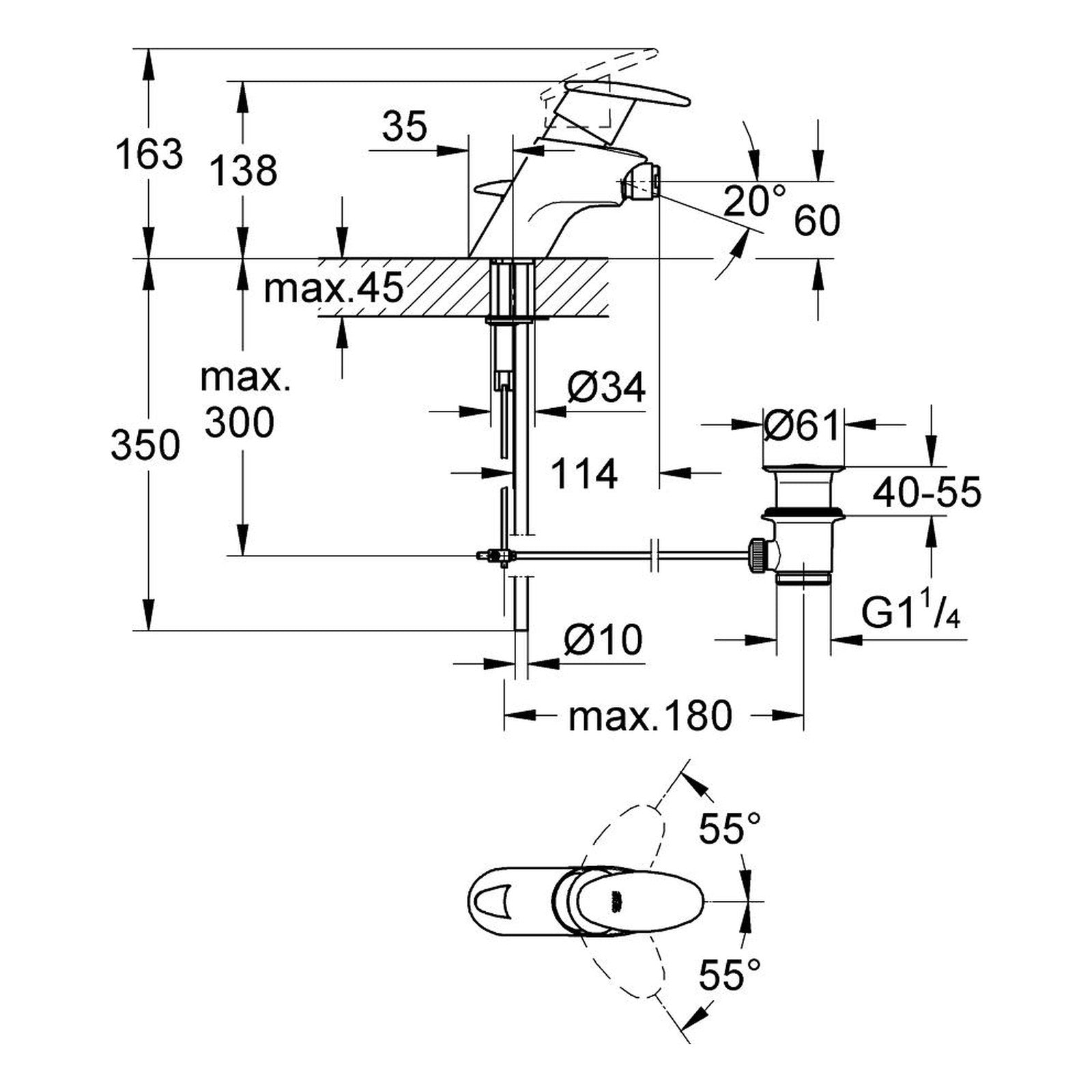 Maattekening Grohe Taron bidetmengkraan