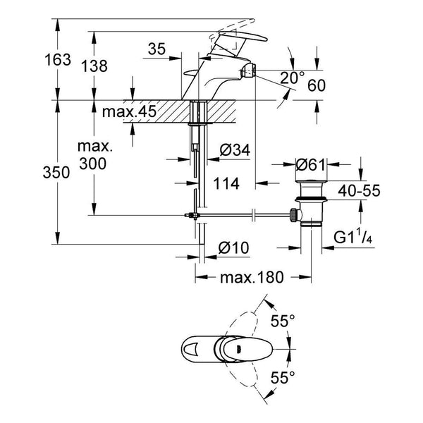 Maattekening Grohe Taron bidetmengkraan
