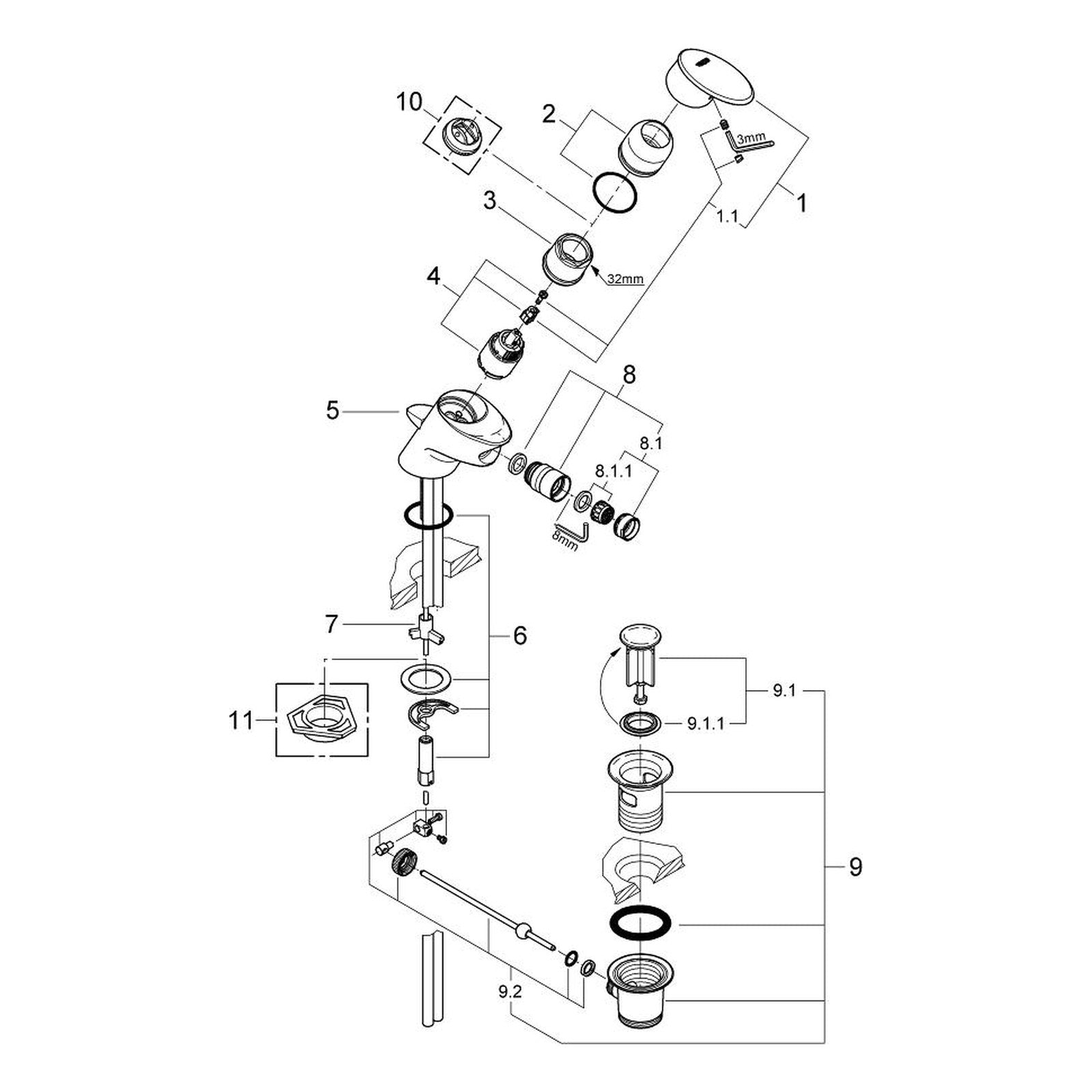 Onderdelentekening Grohe Taron bidetmengkraan