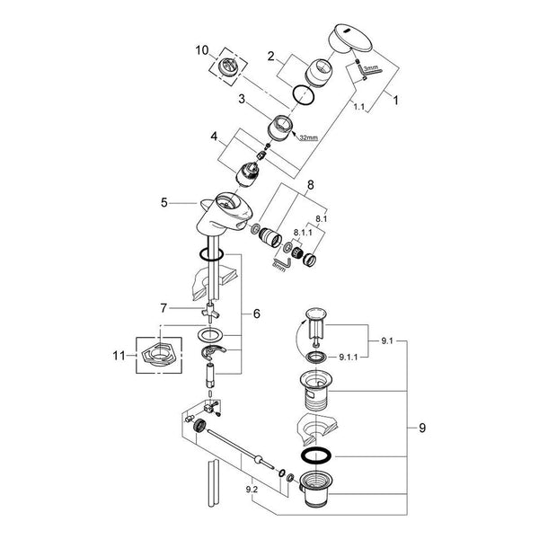 Onderdelentekening Grohe Taron bidetmengkraan