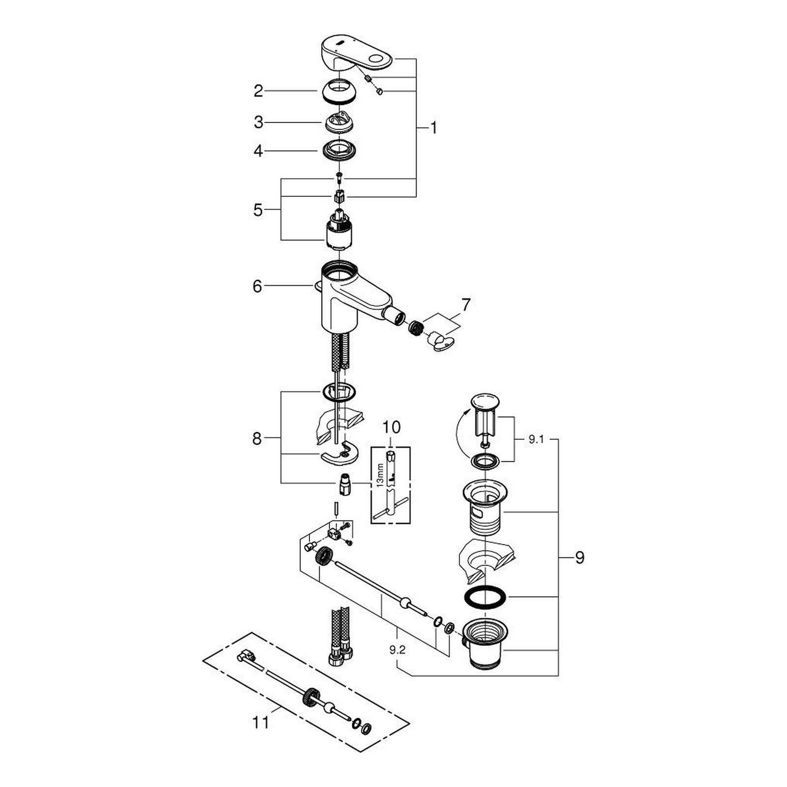 Onderdelentekening Grohe Europlus bidetmengkraan S-Size 2014–2017