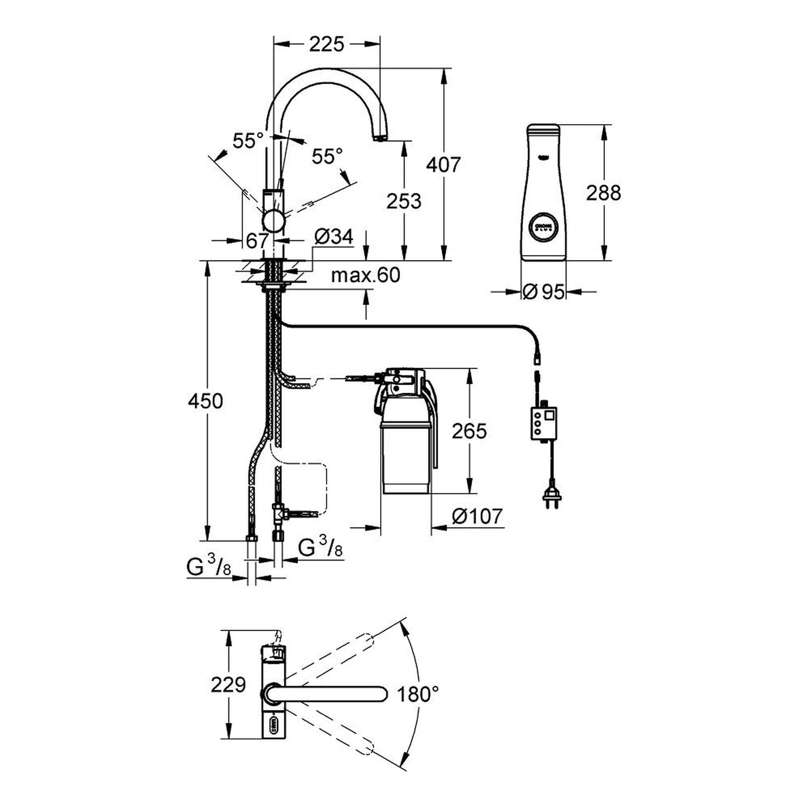 Maattekening Grohe Blue Pure starterkit