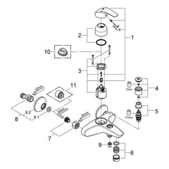 Onderdelentekening Grohe Eurosmart badmengkraan 2005–2007
