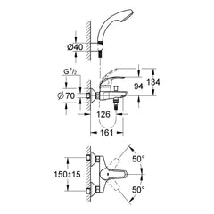 Maattekening Grohe Eurosmart badmengkraan