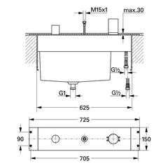 Maattekening Grohe driegats badrandcombinatie