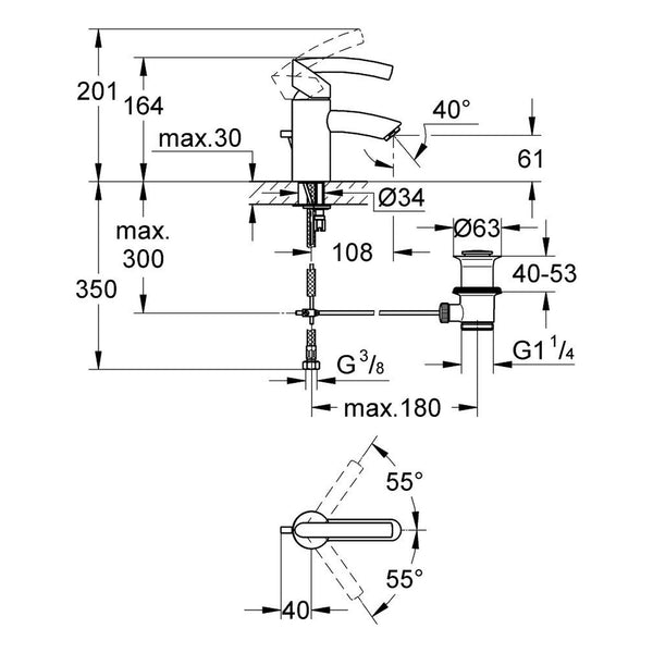 Maattekening Grohe Tenso wastafelmengkraan