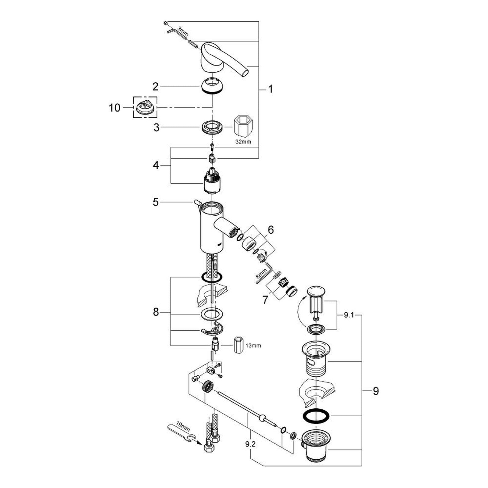Onderdelentekening Grohe Tenso bidetmengkraan