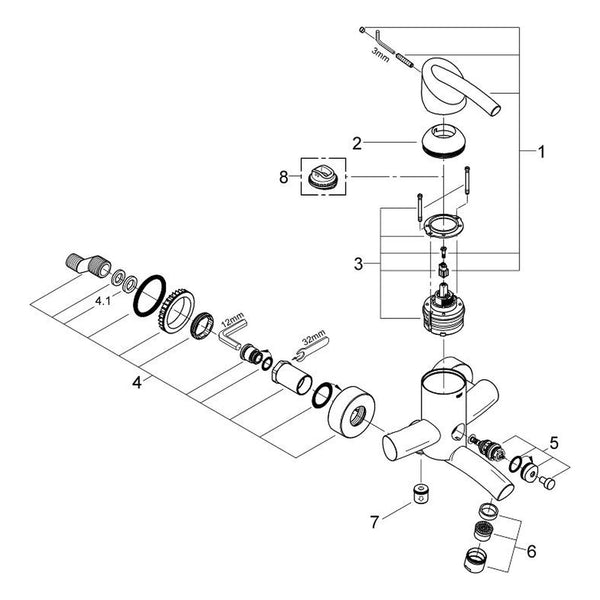 Onderdelentekening Grohe Tenso badmengkraan