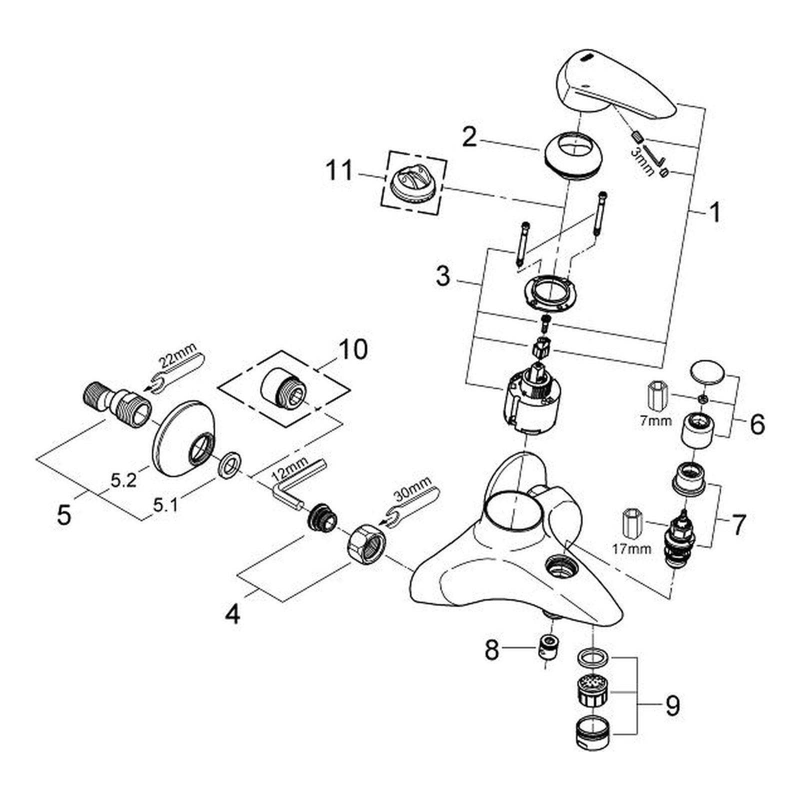 Onderdelentekening Grohe Eurodisc badmengkraan