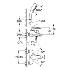 Maattekening Grohe Eurodisc badmengkraan