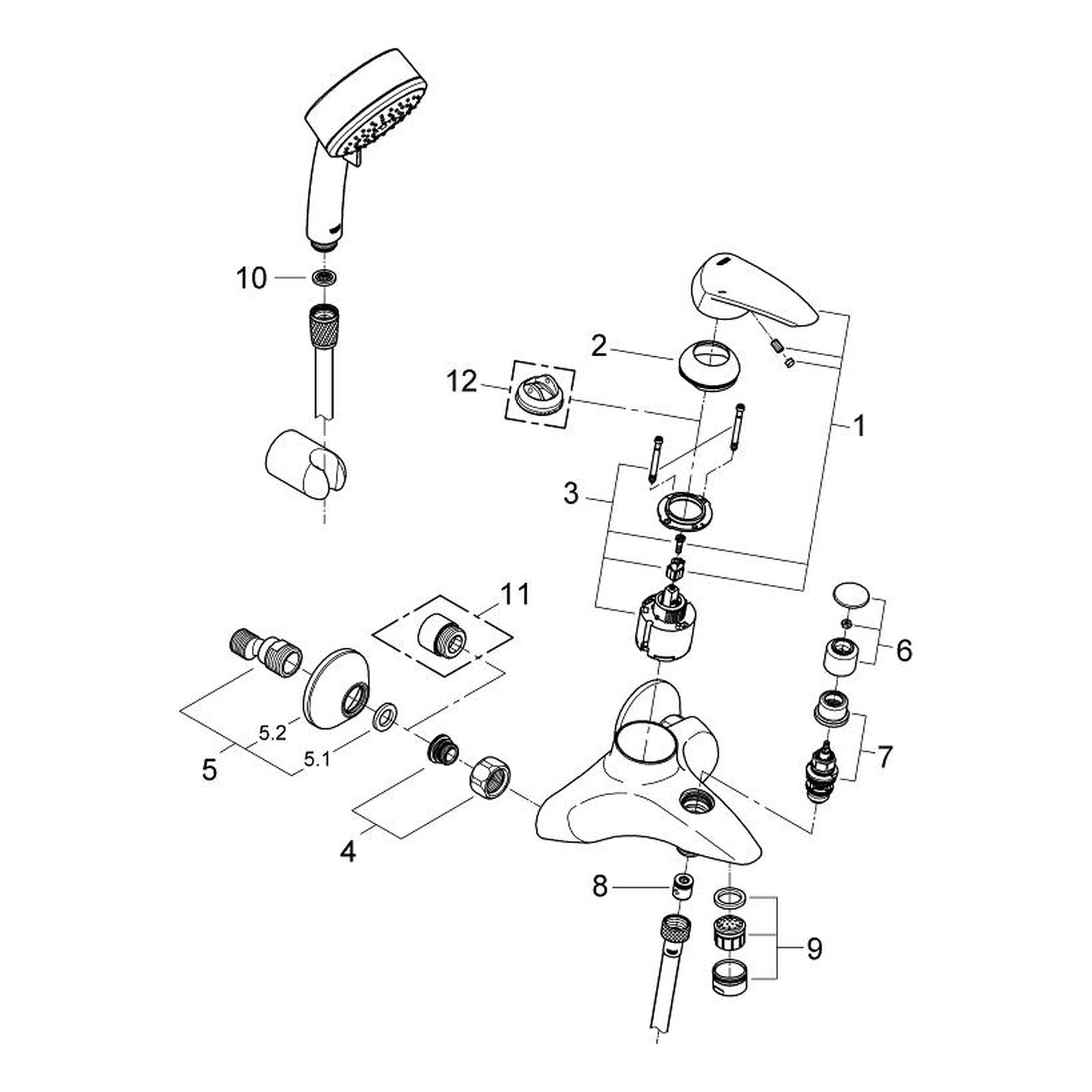 Onderdelentekening Grohe Eurodisc badmengkraan