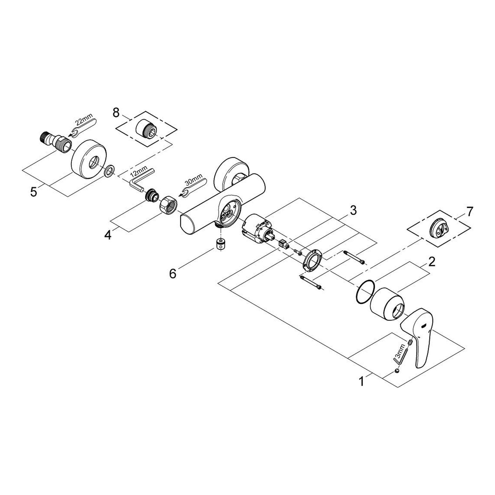 Onderdelentekening Grohe Eurostyle douchemengkraan 2005–2008