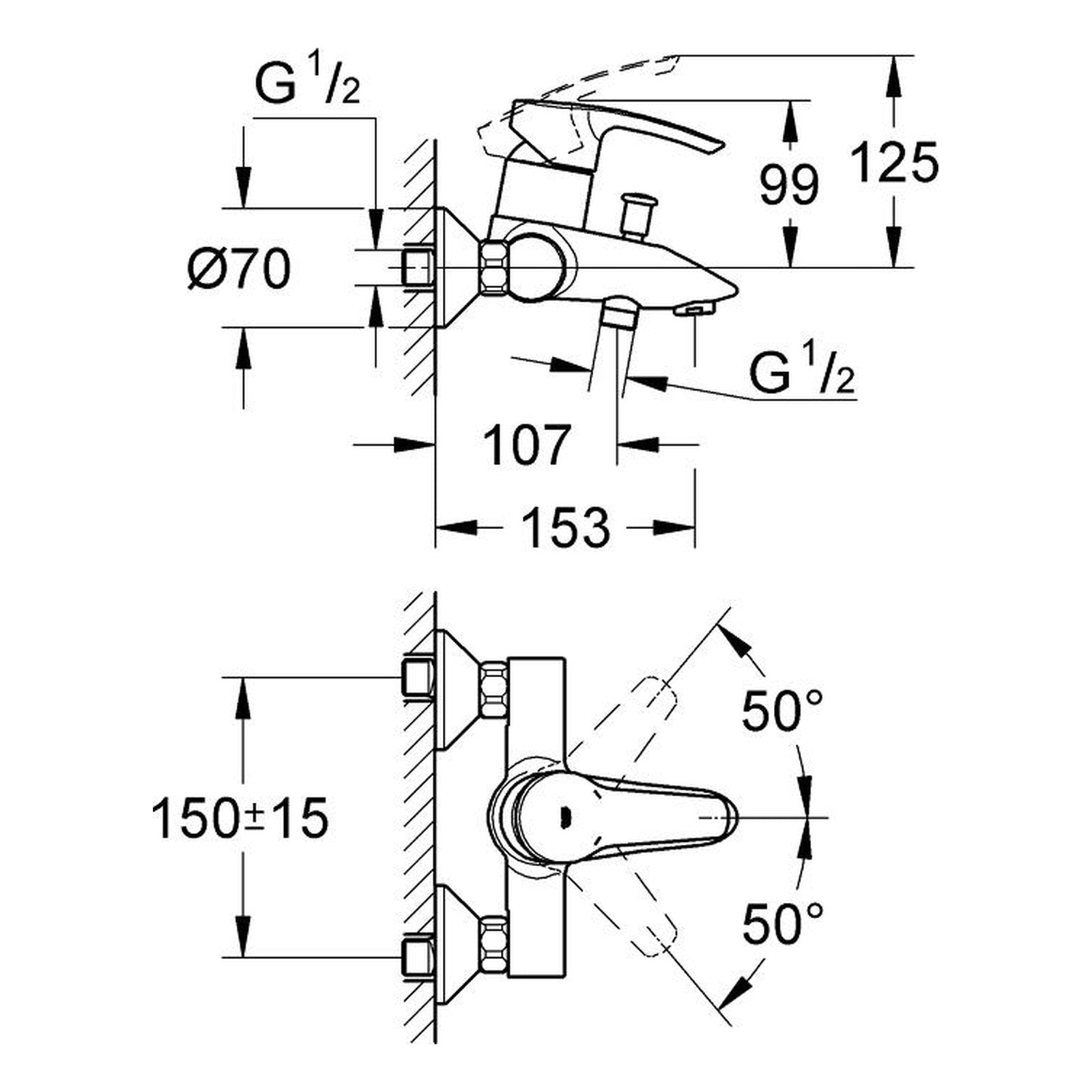 Maattekening Grohe Eurostyle badmengkraan