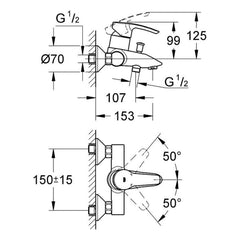 Maattekening Grohe Eurostyle badmengkraan