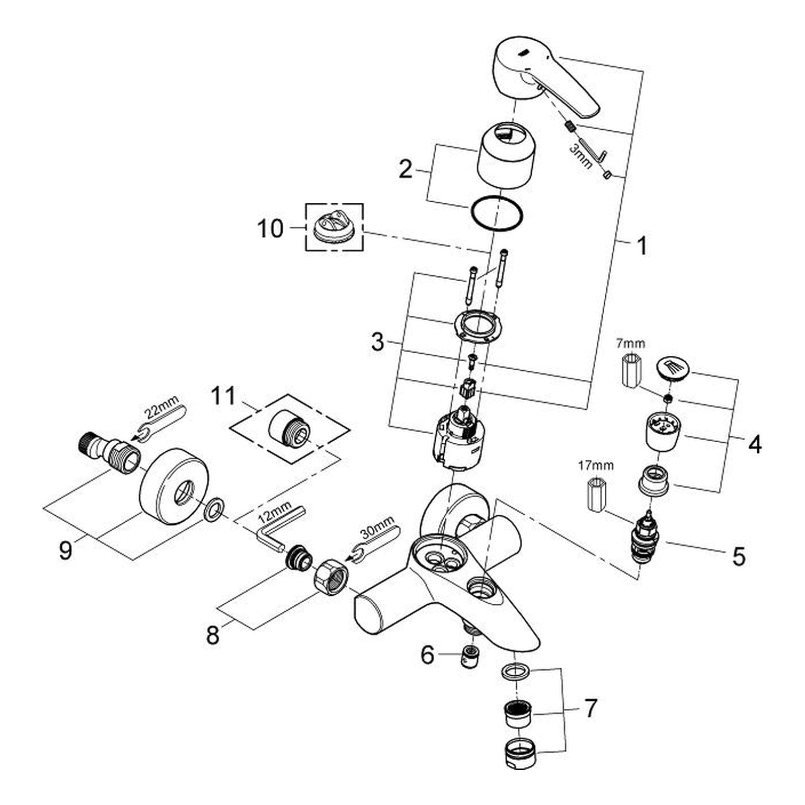 Onderdelentekening Grohe Eurostyle badmengkraan 2005–2008