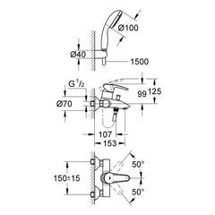 Maattekening Grohe Eurostyle badmengkraan