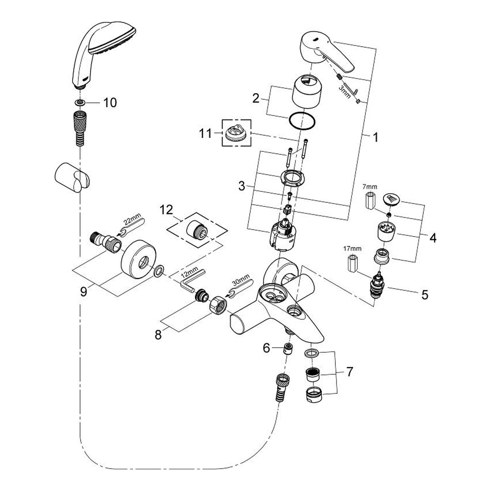 Onderdelentekening Grohe Eurostyle badmengkraan 2008–2008