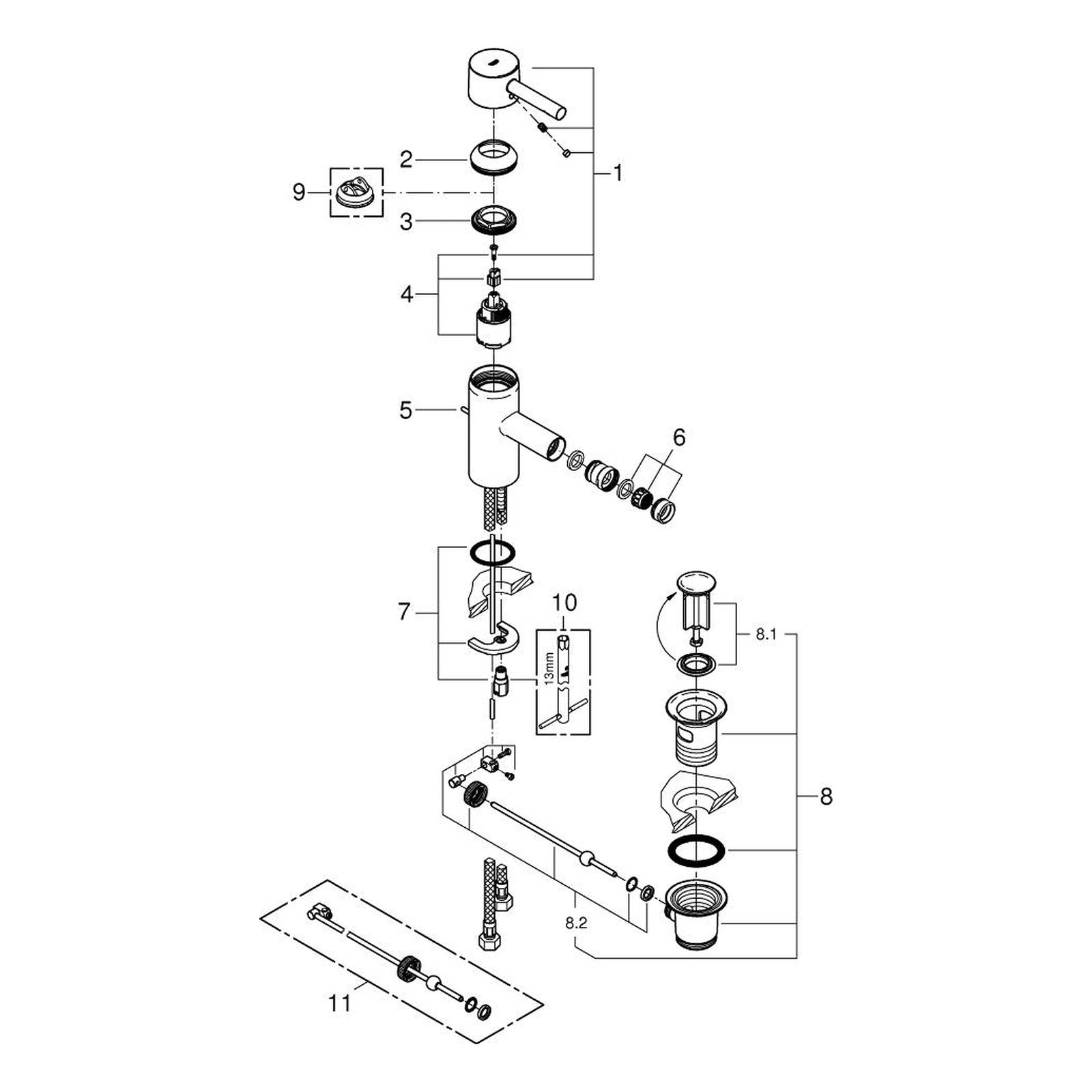 Onderdelentekening Grohe Essence bidetmengkraan S-Size