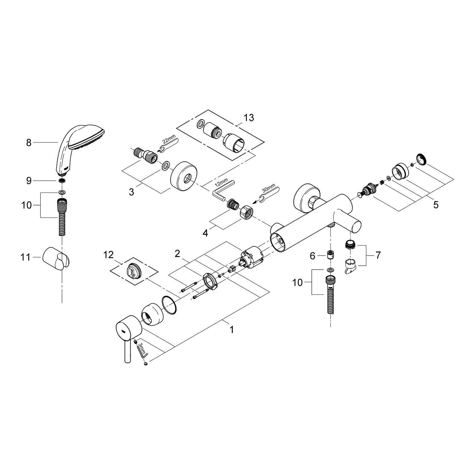 Onderdelentekening Grohe Essence badmengkraan 2005–2007