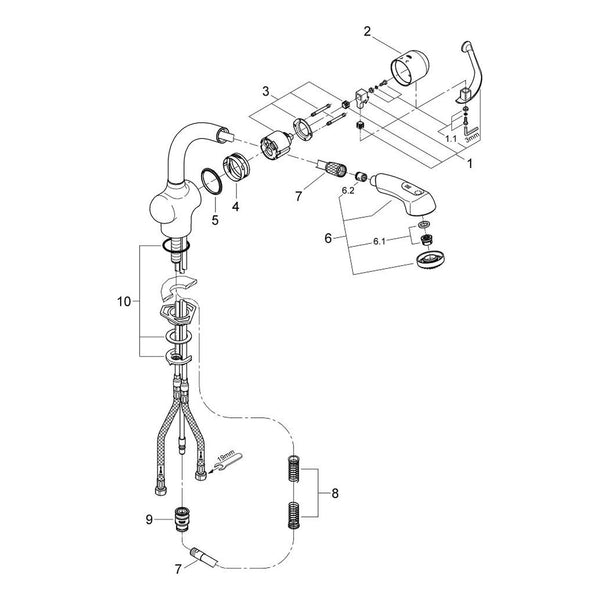 Onderdelentekening Grohe Zedra keukenmengkraan