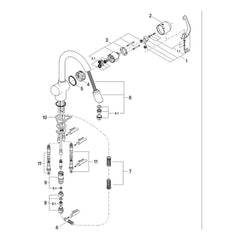 Onderdelentekening Grohe Zedra keukenmengkraan 1995–1999