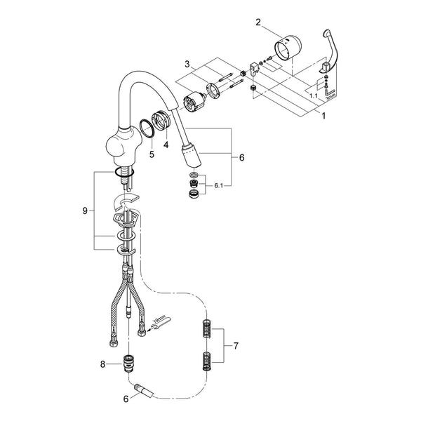 Onderdelentekening Grohe Zedra keukenmengkraan
