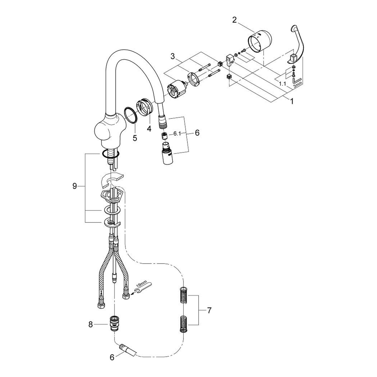 Onderdelentekening Grohe Zedra keukenmengkraan