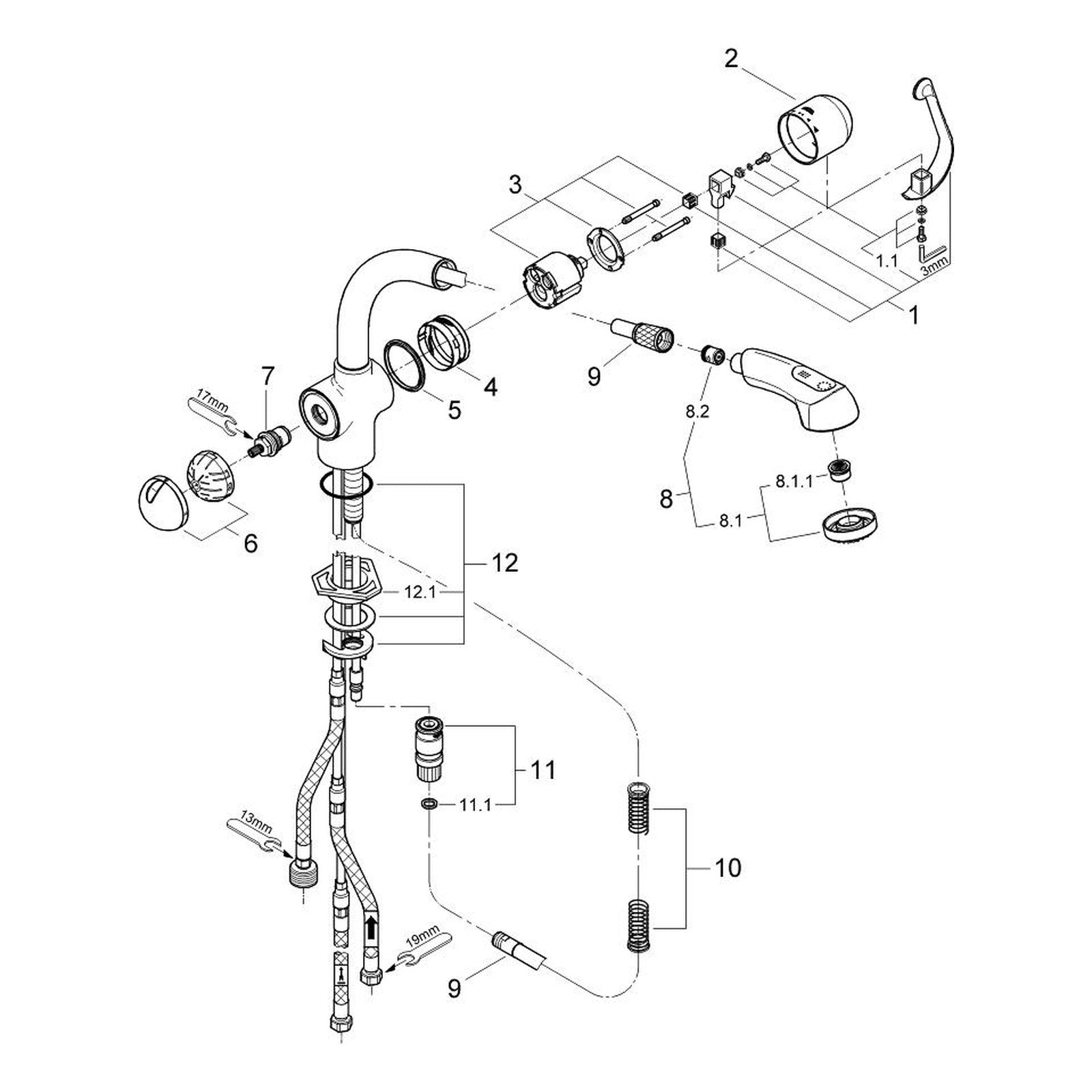 Onderdelentekening Grohe Zedra keukenmengkraan 2001–2007