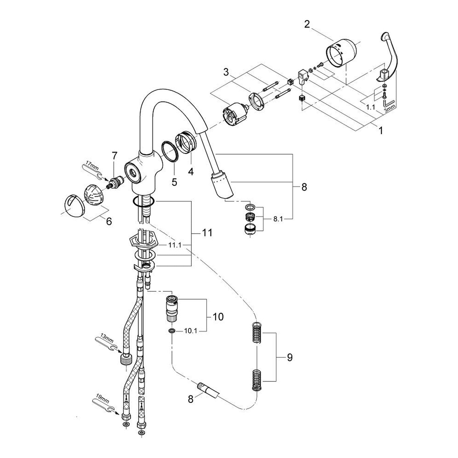 Onderdelentekening Grohe Zedra keukenmengkraan