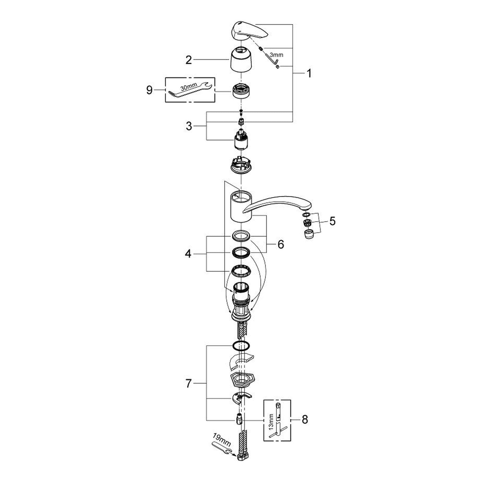 Onderdelentekening Grohe Eurodisc keukenmengkraan