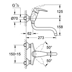 Maattekening Grohe Eurodisc keukenmengkraan