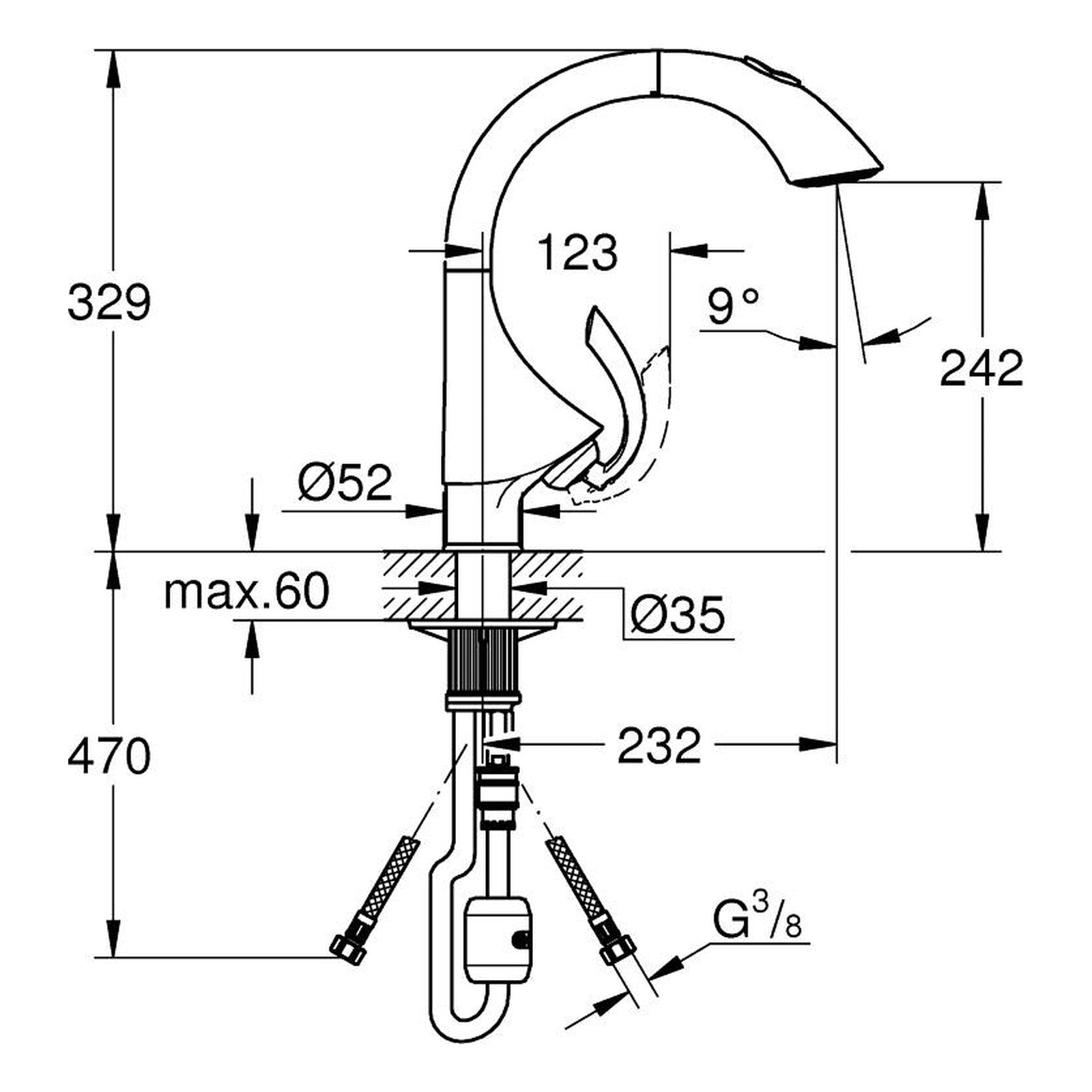 Maattekening Grohe K4 keukenmengkraan