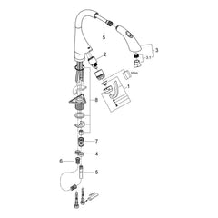 Onderdelentekening Grohe K4 keukenmengkraan 2005–2010