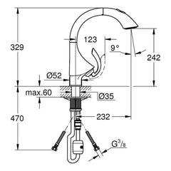 Maattekening Grohe K4 keukenmengkraan