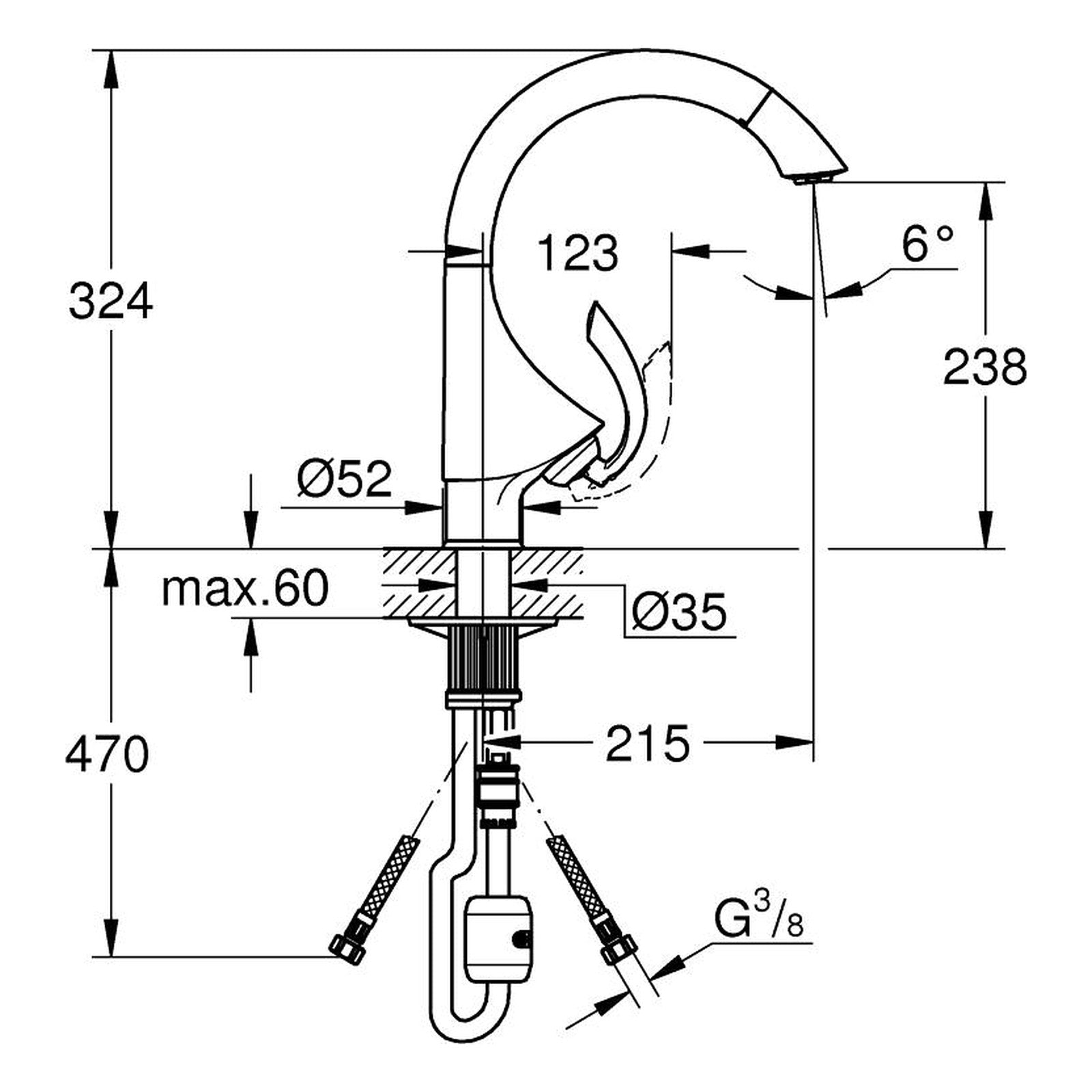 Maattekening Grohe K4 keukenmengkraan
