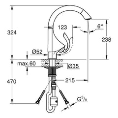 Maattekening Grohe K4 keukenmengkraan