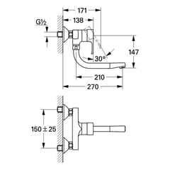Maattekening Grohe Eurodisc keukenmengkraan
